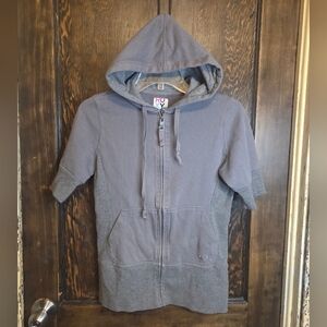 Roxy Y2k Unique Short-Sleeve Gray Fully Lined Hoodie Zip Front Sweatshirt